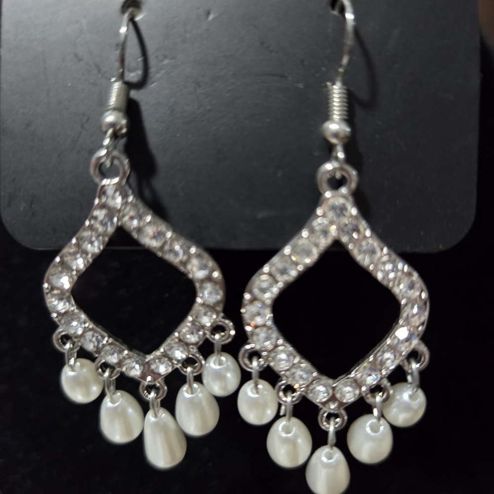 Paparazzi Silver and White Dangle Earrings